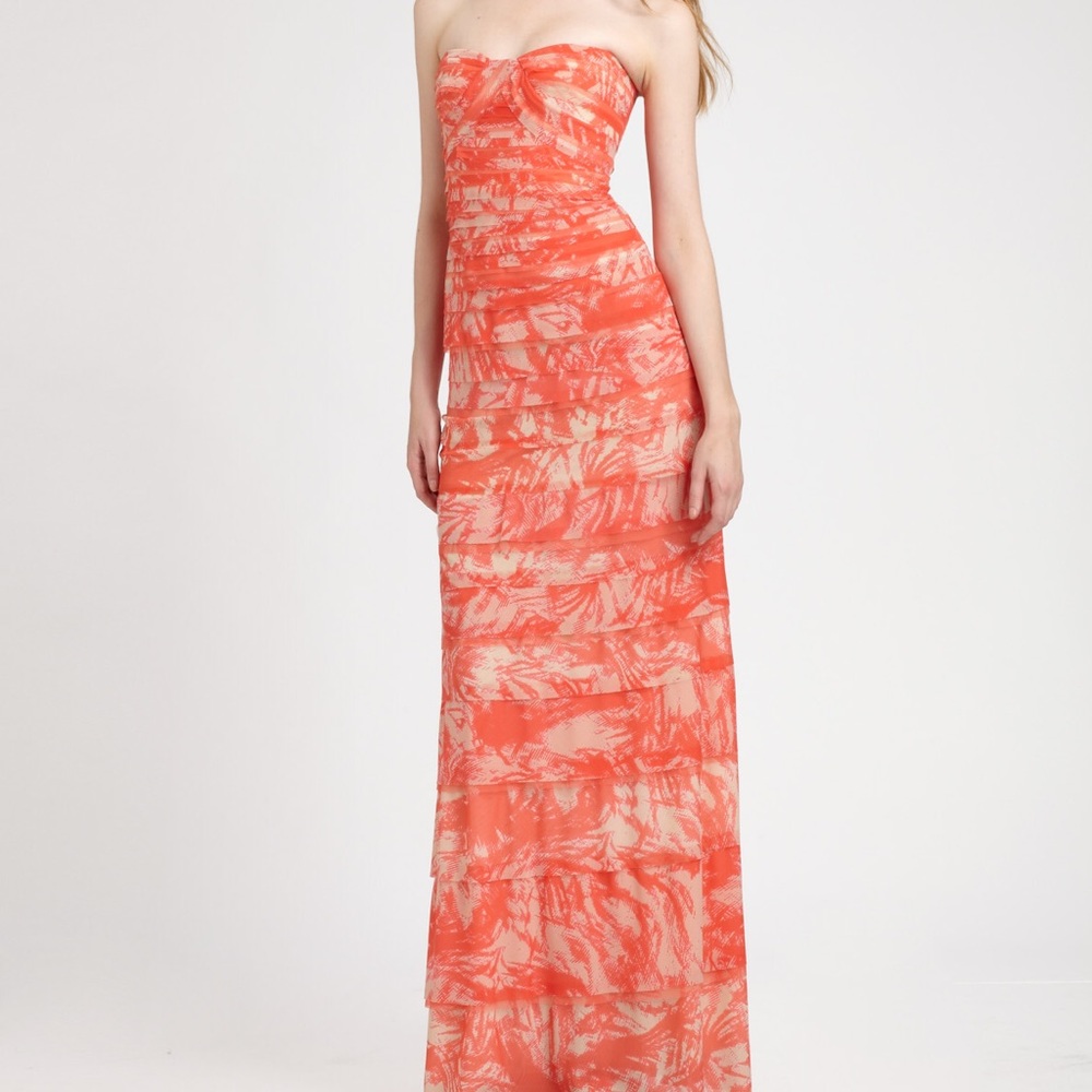 Coral patterned formal prom gown
